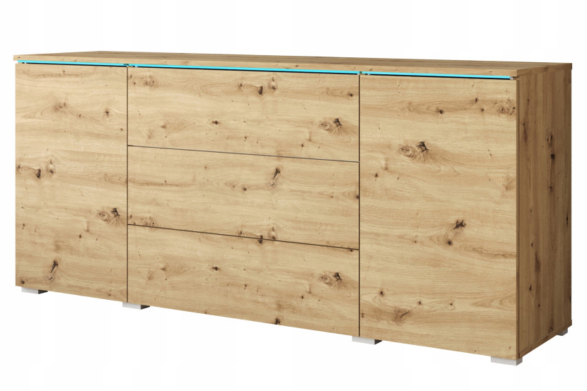 Nowoczesna komoda 150 cm do salonu 3 szuflady i 2 szafki dąb artisan z LED 807924