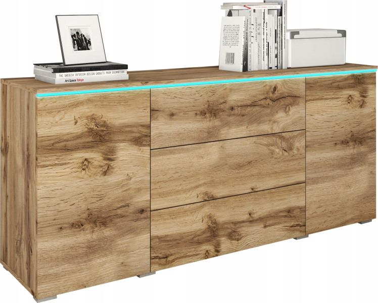 Nowoczesna komoda 150 cm do salonu 3 szuflady i 2 szafki wotan mat 125389