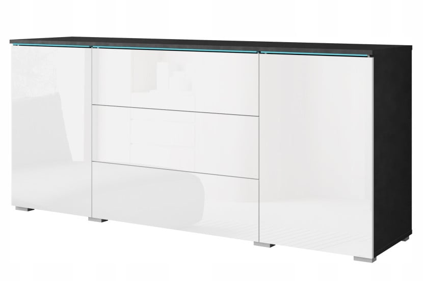 Nowoczesna komoda 150 do salonu szuflady szafki matera/biały połysk z LED 807911