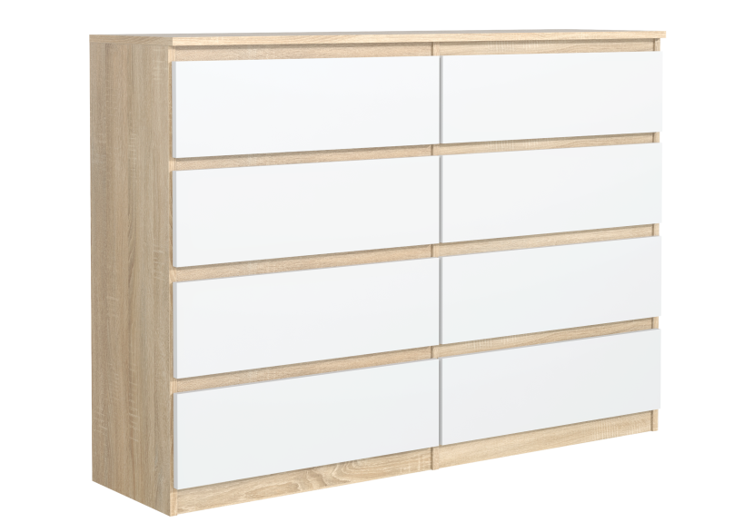 Nowoczesna komoda 8 szuflad 120cm dąb sonoma front biały mix 713715