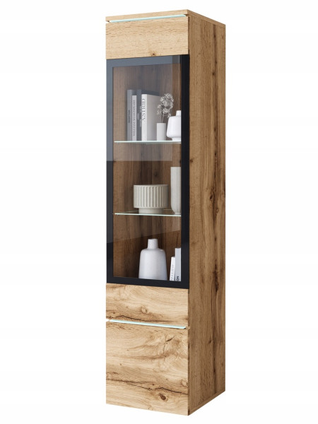 Nowoczesna komoda wysoka witryna Vera + LED dąb wotan 966554