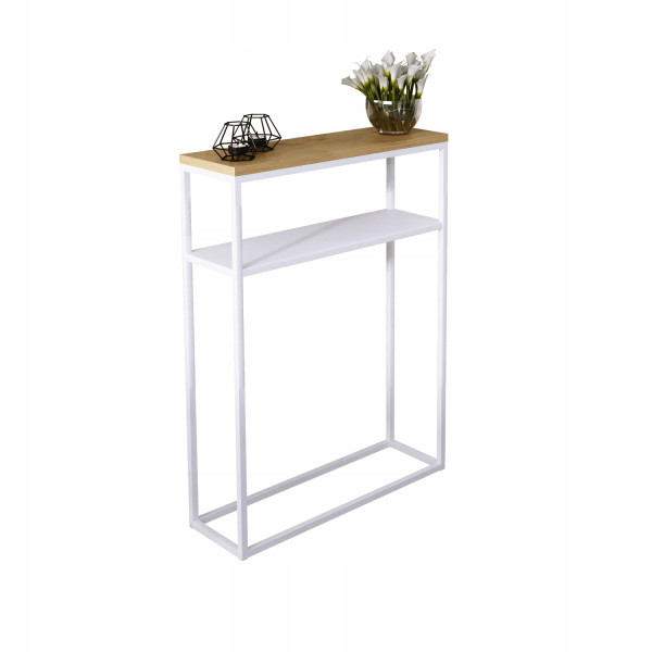 Nowoczesna Konsola Podwójna Przedpokój Loft 60x20x80 Biała+Dąb Lancelot 903573
