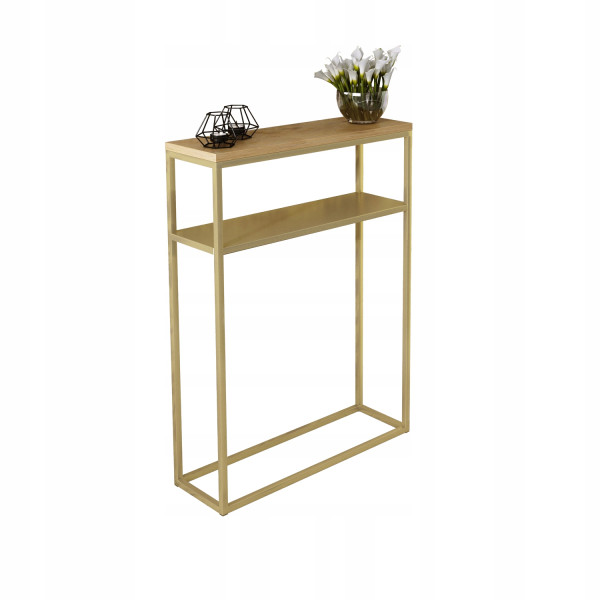 Nowoczesna Konsola Podwójna Przedpokój Loft 60x20x80 Złota+Dąb Lancelot 903566