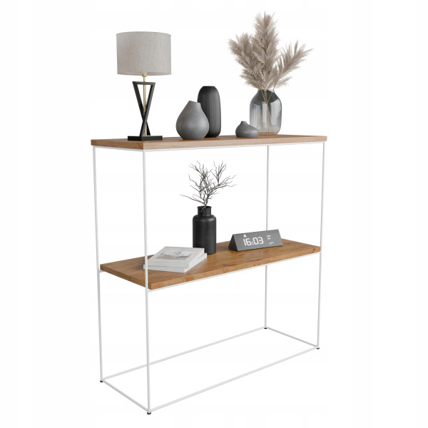 Nowoczesna Konsola Podwójna Przedpokój Loft 80x30x80 Biała+Dąb Lancelot 863630