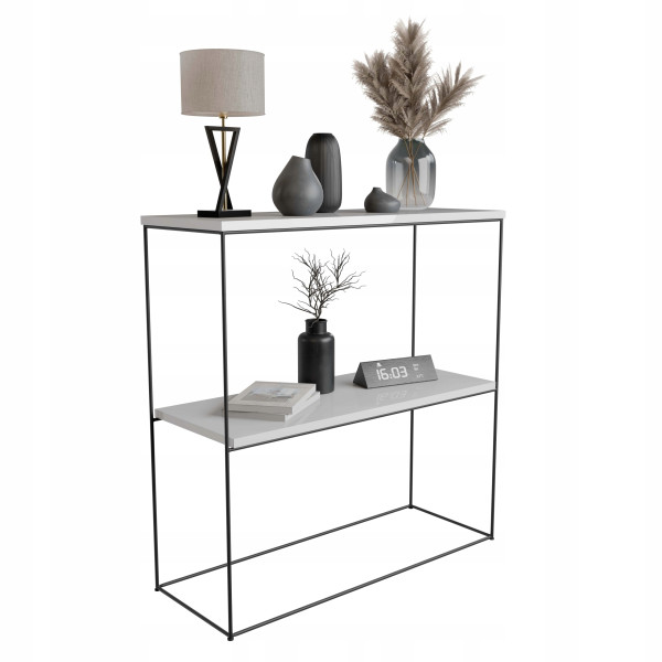 Nowoczesna Konsola Podwójna Przedpokój Loft 80x30x80 Czarna+Biały Połysk 863622