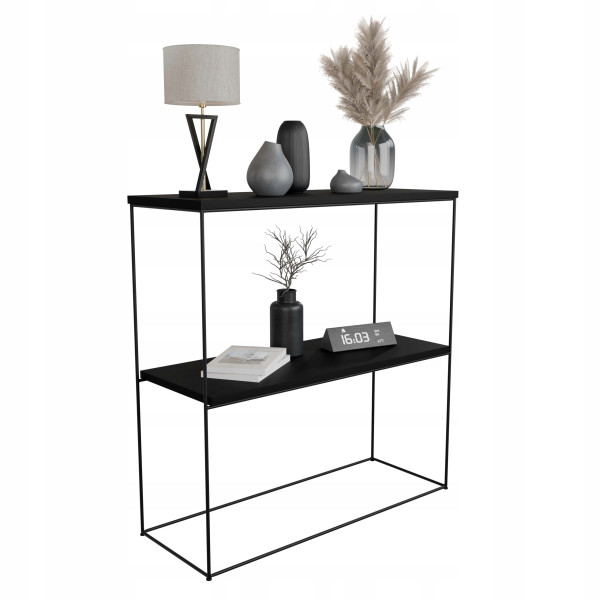 Nowoczesna Konsola Podwójna Przedpokój Loft 80x30x80 Czarna+Blat MiniPearl 863636