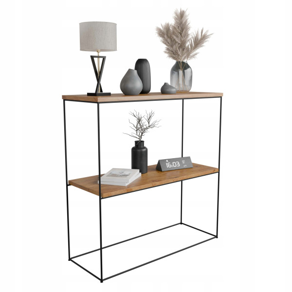 Nowoczesna Konsola Podwójna Przedpokój Loft 80x30x80 Czarna+Dąb Lancelot 863633