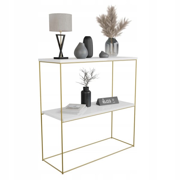 Nowoczesna Konsola Podwójna Przedpokój Loft 80x30x80 Złota+Biały Połysk 863625