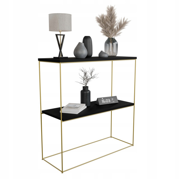 Nowoczesna Konsola Podwójna Przedpokój Loft 80x30x80 Złota+Czarny MiniPearl 863628