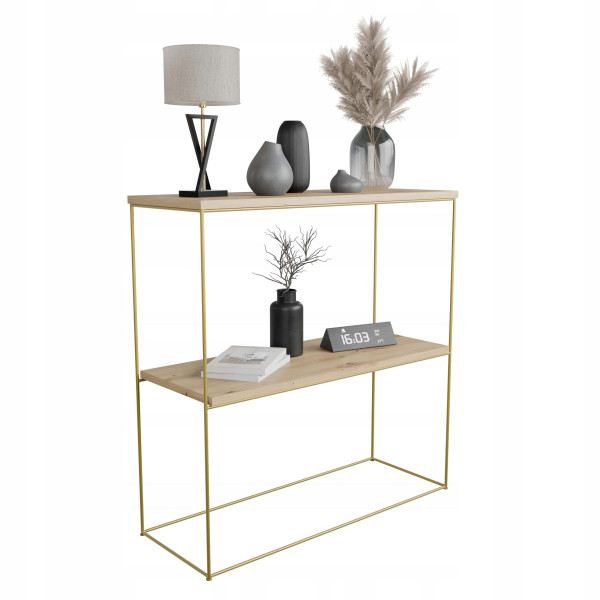 Nowoczesna Konsola Podwójna Przedpokój Loft 80x30x80 Złota+Dąb Artisan 863627