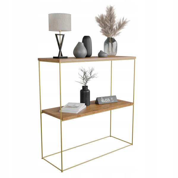 Nowoczesna Konsola Podwójna Przedpokój Loft 80x30x80 Złota+Dąb Lancelot 863641