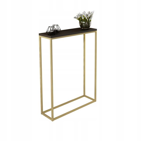 Nowoczesna Konsola Przedpokój Loft Wąska 60x20h80 Złota+Czarny MiniPearl 903415