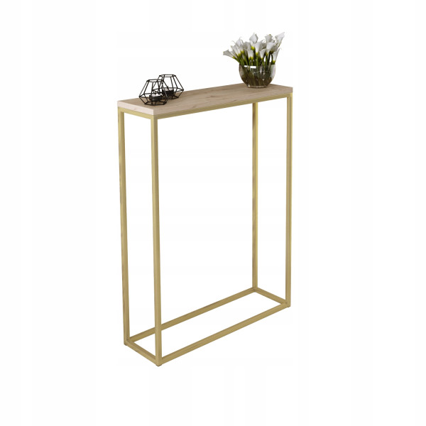 Nowoczesna Konsola Przedpokój Loft Wąska 60x20h80 Złota+Dąb Artisan 903404