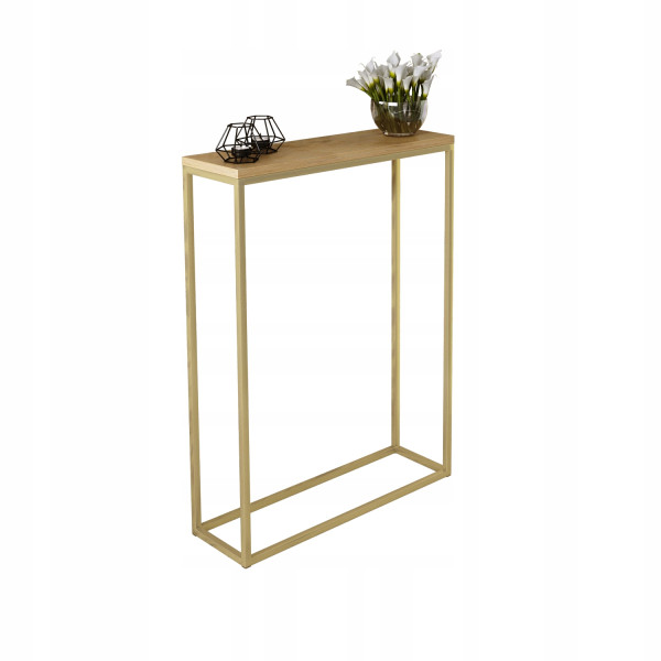 Nowoczesna Konsola Przedpokój Loft Wąska 60x20h80 Złota+Dąb Lancelot 903398