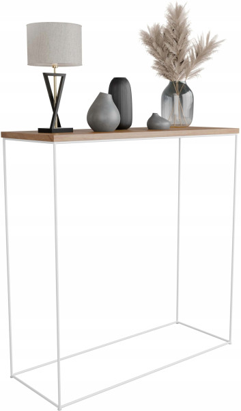 Nowoczesna Konsola Toaletka Przedpokój Loft 80x30x80 Biała+Dąb Lancelot 867421