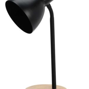 Nowoczesna lampa stołowa czarna metal i drewno regulowany klosz E14 36 cm 1043278 Nowoczesna lampa stołowa czarna metal i drewno regulowany klosz E14 36 cm 1043278