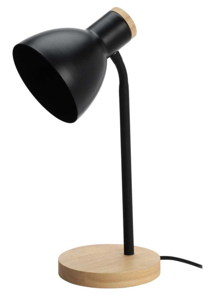 Nowoczesna lampa stołowa czarna metal i drewno regulowany klosz E14 36 cm 1043278