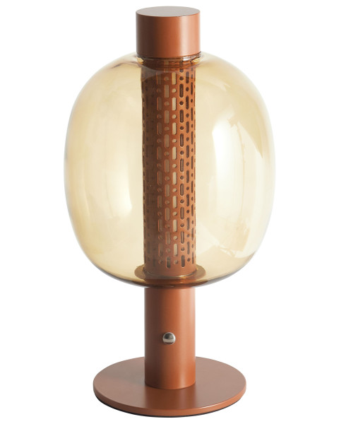 Nowoczesna lampa stołowa LED metalowa szklany klosz brązowa 509452