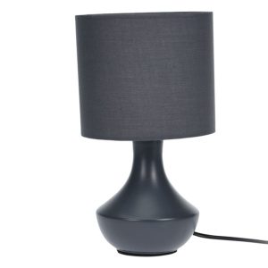 Nowoczesna lampka nocna stołowa ceramiczna szara 28 cm abażur tkaninowy 1043279 Nowoczesna lampka nocna stołowa ceramiczna szara 28 cm abażur tkaninowy 1043279