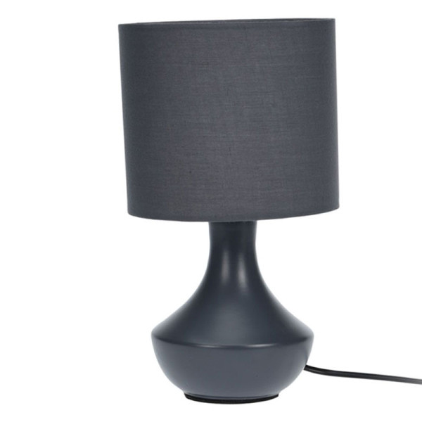 Nowoczesna lampka nocna stołowa ceramiczna szara 28 cm abażur tkaninowy 1043279