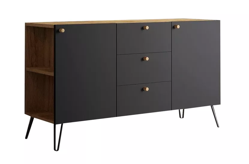 Nowoczesna lewostronna komoda dąb craft + czarny - Zyren 692283