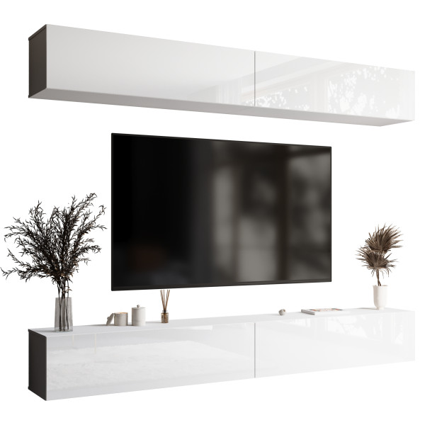 Nowoczesna meblościanka 280 cm do salonu PREMIUM biały połysk 781917