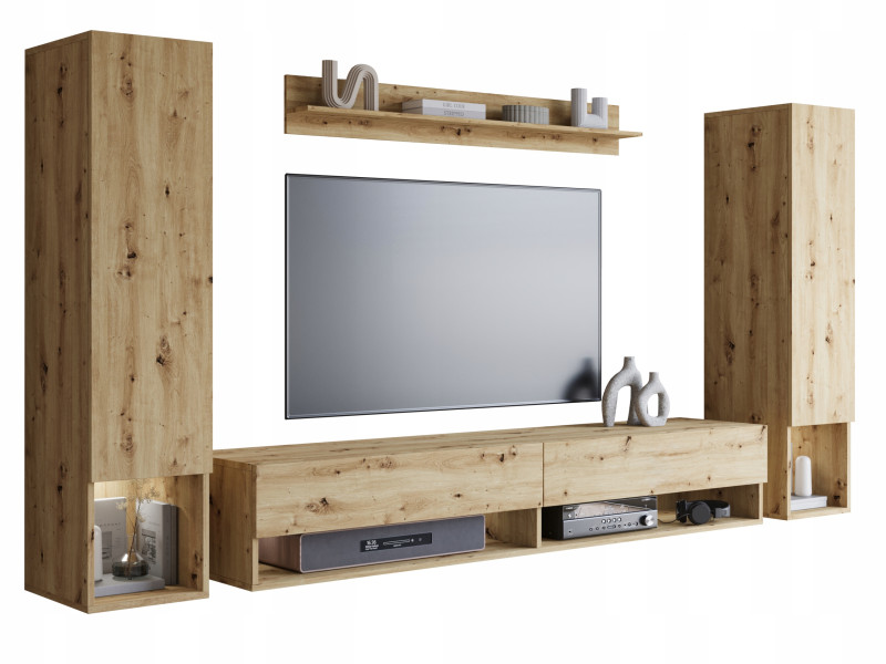 Nowoczesna meblościanka 4-elem wiszący zestaw salon RTV 180 cm, artisan mat 480680
