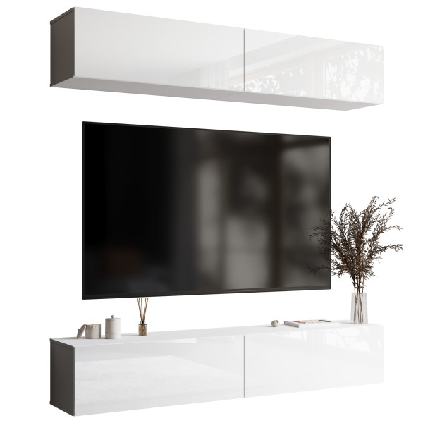 Nowoczesna meblościanka do salonu 210 cm biały połysk PREMIUM 783263