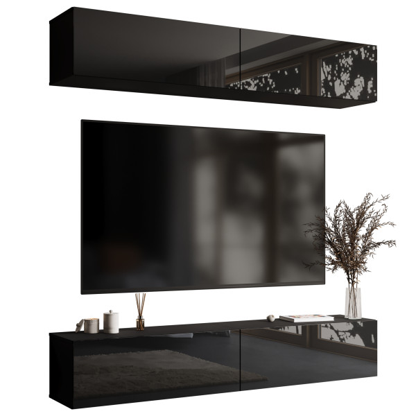 Nowoczesna meblościanka do salonu 210 cm czarny połysk PREMIUM 783264