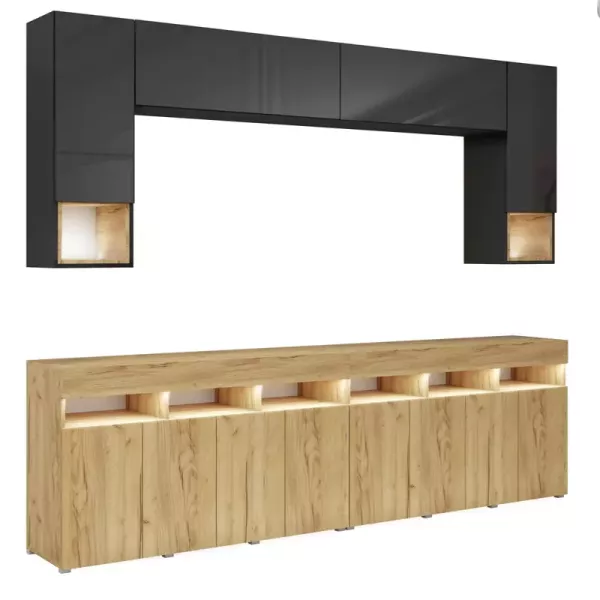 Nowoczesna meblościanka do salonu PREMIUM czarny/dąb craft złoty 749047