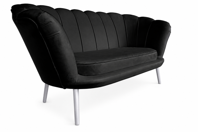 Nowoczesna sofa Muszelka glamour czarna velvet 165 cm elegancka kanapa 238892