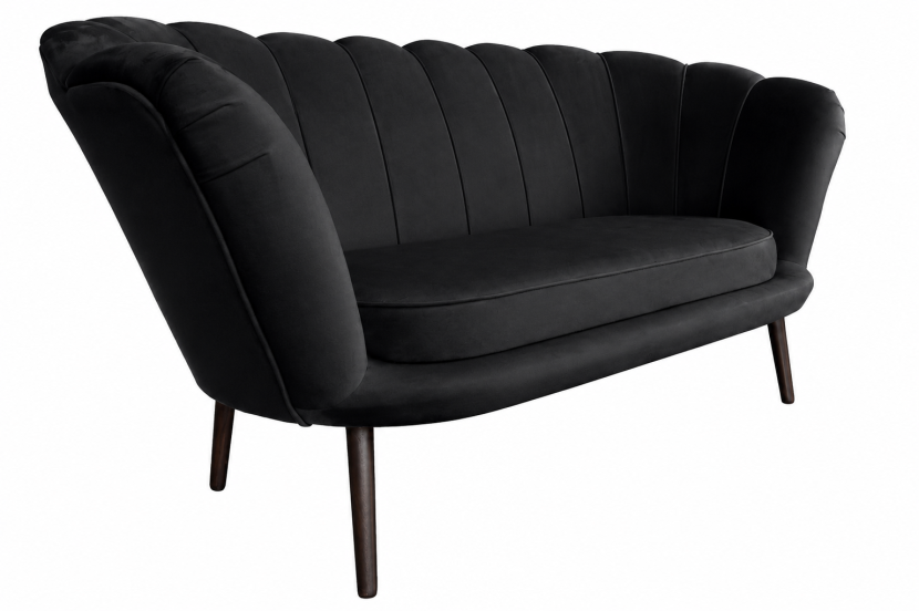Nowoczesna sofa Muszelka glamour czarna welur tapicerowana 165 cm 238891