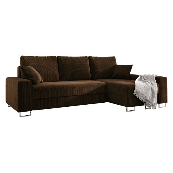 Nowoczesna sofa narożna do salonu MORGAN z funkcją spania brązowa prawa 519758