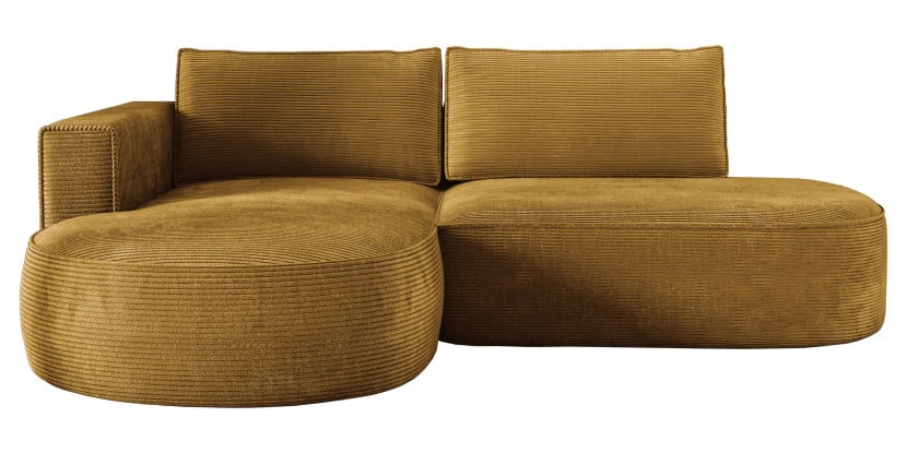 Nowoczesna sofa narożna musztardowy sztruks PIANO z funkcją spania lewa 649394