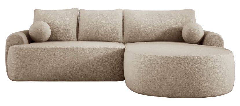 Nowoczesna sofa narożna z pojemnikiem PIERO S beżowa boucla prawa 718362