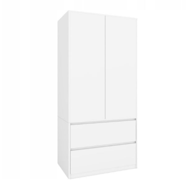 Nowoczesna Szafa 90 Cm Garderoba Dwudrzwiowa 2 Szuflady Mat Biały 825214