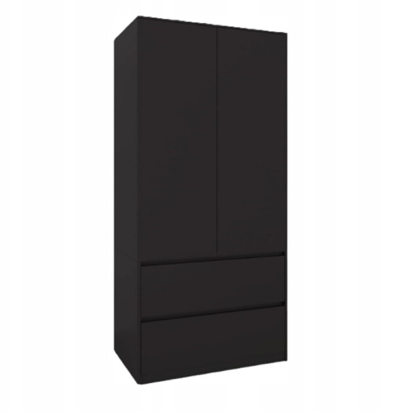 Nowoczesna Szafa 90 Cm Garderoba Dwudrzwiowa 2 Szuflady Mat Czarny 825207
