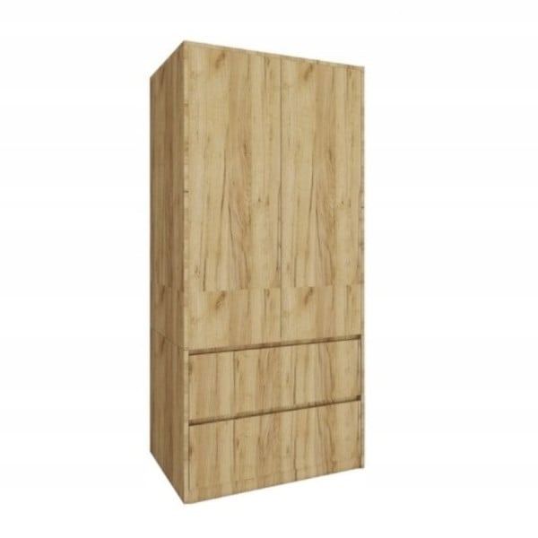 Nowoczesna Szafa 90 Cm Garderoba Dwudrzwiowa 2 Szuflady Mat Dąb Craft Złoty 825208