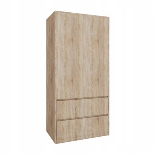Nowoczesna Szafa 90 Cm Garderoba Dwudrzwiowa 2 Szuflady Mat Dąb Sonoma 825213