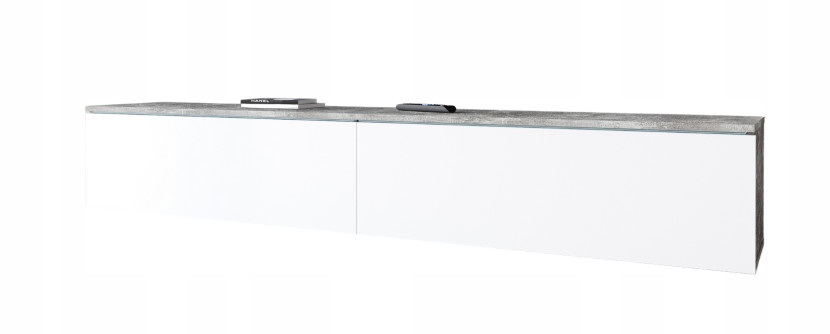 Nowoczesna szafka 180 bezuchwyt stojąca/wisząca beton/biały połysk z LED 804961