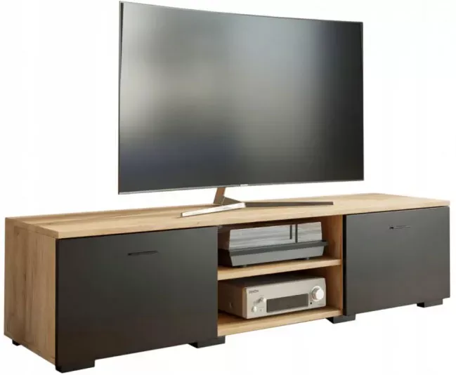 Nowoczesna szafka RTV dąb artisan + czarny - Tivian 648756