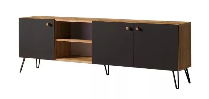 Nowoczesna szafka RTV dąb craft + czarny - Navian 692466