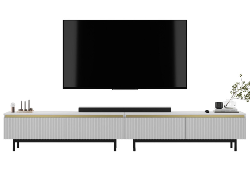 Nowoczesna Szafka RTV Glamour Komoda Biały MAT czarne ramy 280 cm 1004627