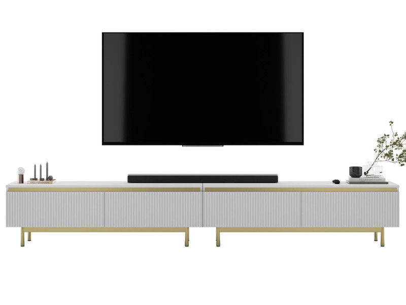 Nowoczesna Szafka RTV Glamour Komoda Biały MAT metalowe ramy 280 cm 1004628