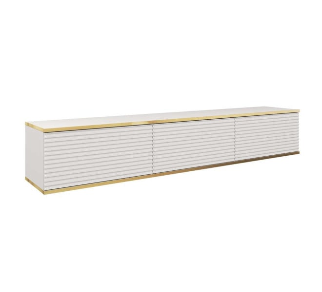 Nowoczesna szafka RTV ORO MDF 175cm biała lamelowane fronty 324108