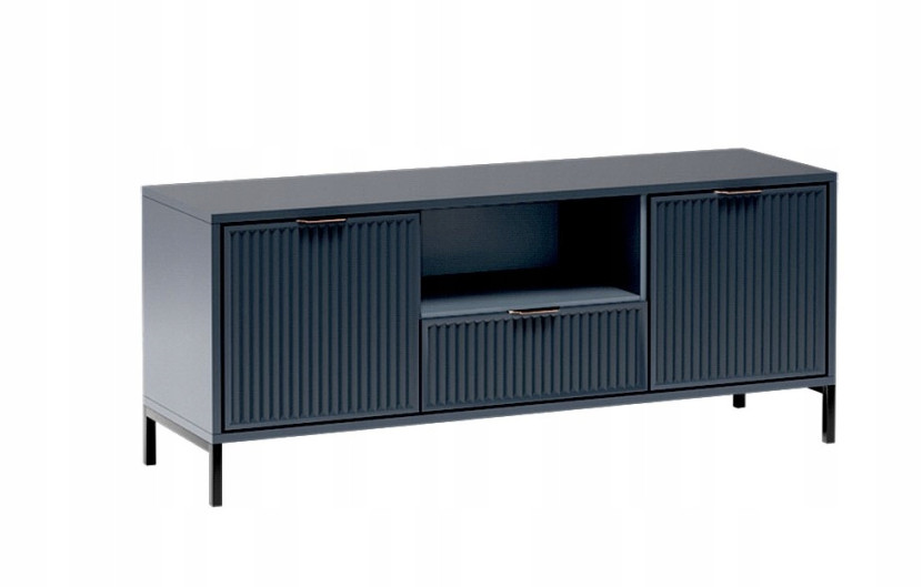 Nowoczesna szafka RTV ryflowane fronty indigo granat niebieski STYLES 1064592
