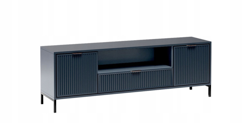 Nowoczesna szafka RTV ryflowane fronty indigo granat niebieski STYLES 1064590
