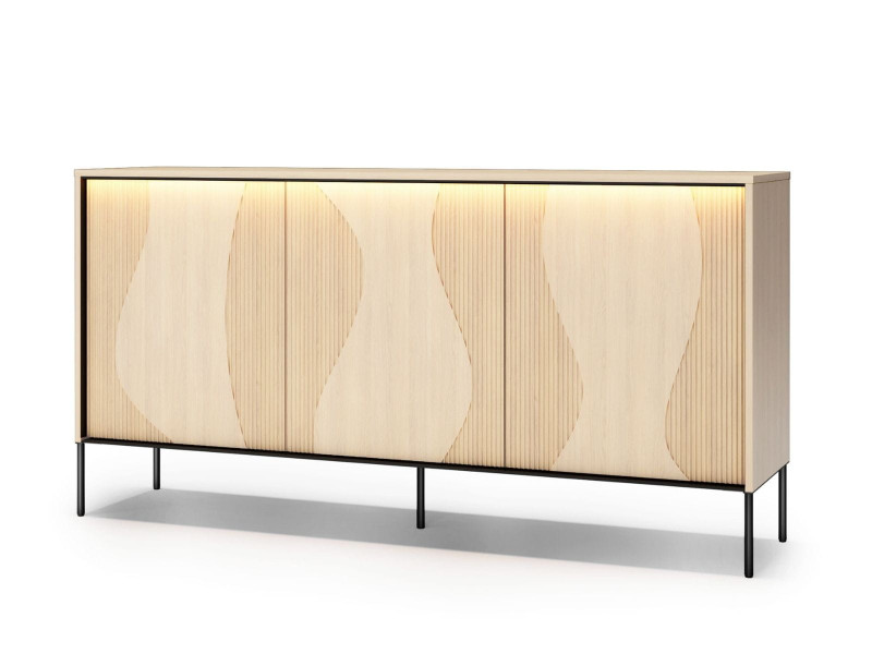 Nowoczesna trzydrzwiowa komoda Fluo LED do salonu DĄB VINCENZA 974090