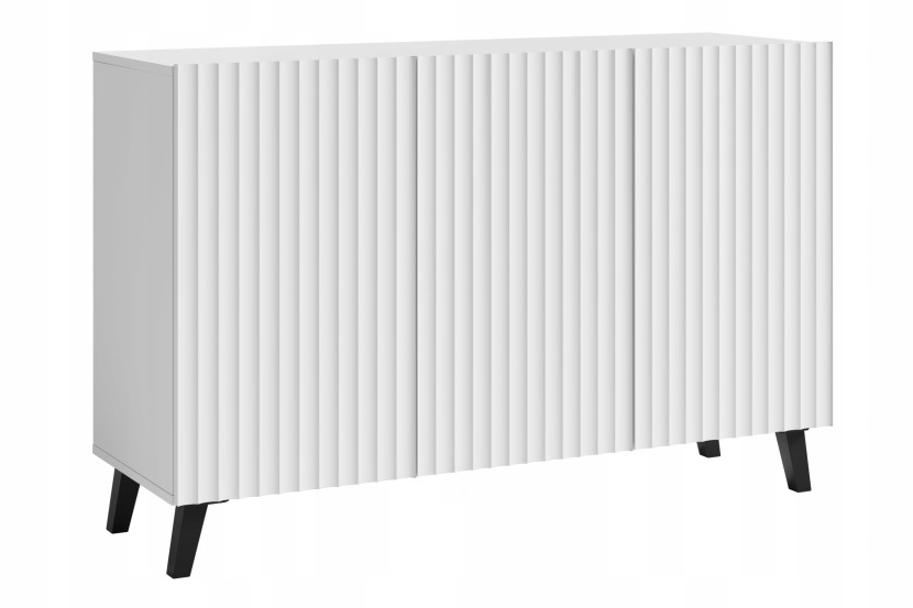 Nowoczesna wysoka komoda 120 cm do salonu, fronty MDF szerokie ryfle białe 337618