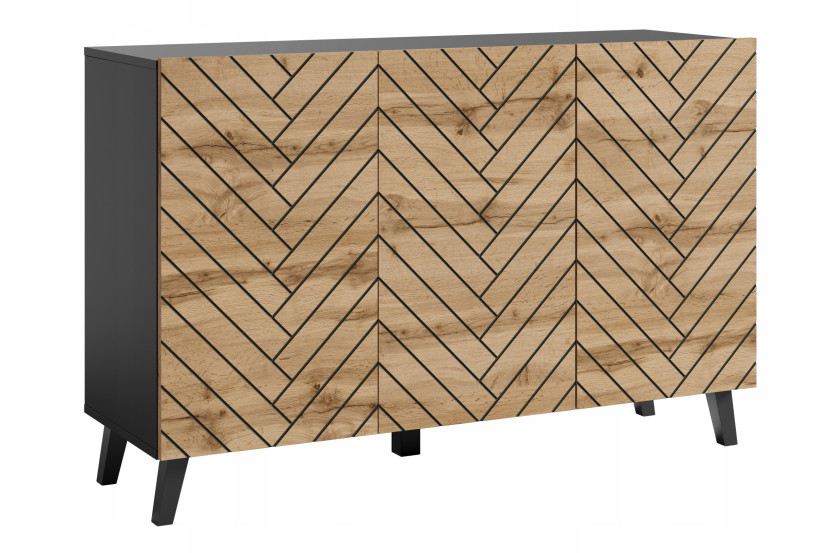 Nowoczesna wysoka komoda 120 nóżki do salonu front MDF czarna jodełka wotan 808817